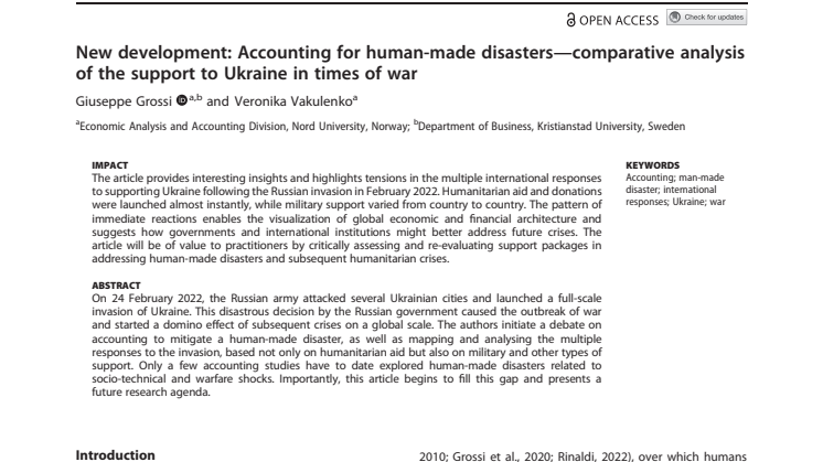 New development: Accounting for human-made disasters—comparative analysis of the support to Ukraine in times of war