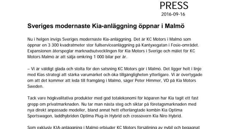 Sveriges modernaste Kia-anläggning öppnar i Malmö