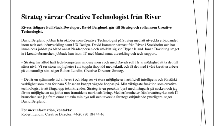 Strateg värvar Creative Technologist från River