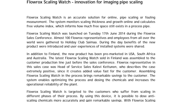  Flowrox Scaling Watch – innovation for imaging pipe scaling 