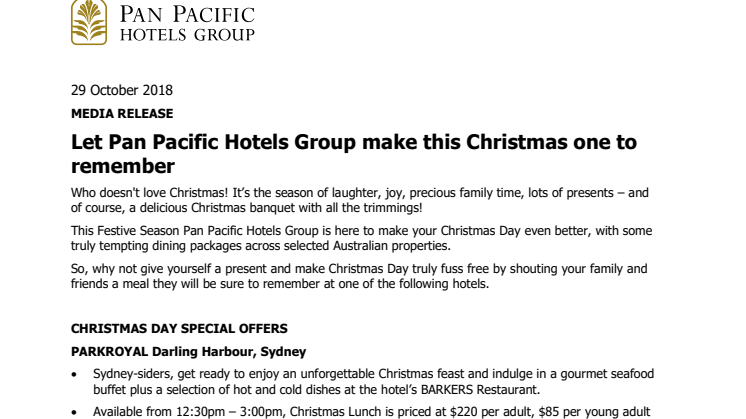 Let Pan Pacific Hotels Group make this Christmas one to remember 