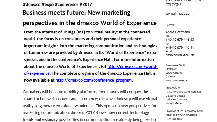 Business meets future: New marketing perspectives in the dmexco World of Experience