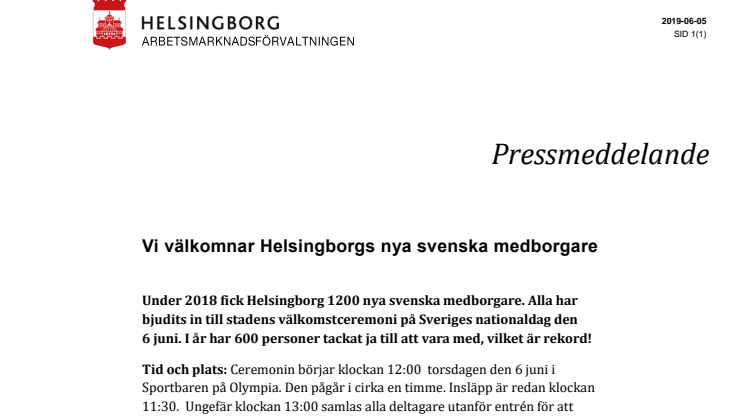 Vi välkomnar Helsingborgs nya svenska medborgare