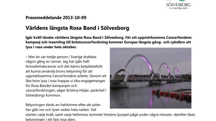 Världens längsta Rosa Band i Sölvesborg