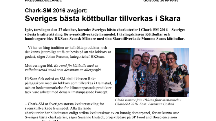 Chark-SM 2016 avgjort:  Sveriges bästa köttbullar tillverkas i Skara 