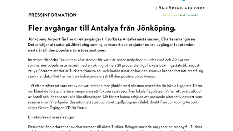 Fler avgångar till Antalya från Jönköping