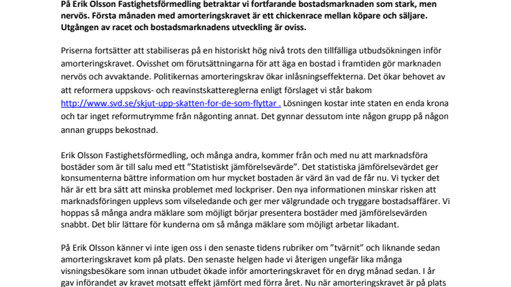 Erik Olsson Fastighetsförmedling kommenterar bostadsmarknaden 15 juni 2016