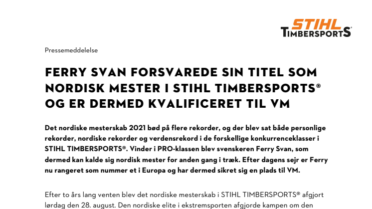 Ferry Svan forsvarede sin titel som nordisk mester i STIHL TIMBERSPORTS® og er dermed kvalificeret til VM.pdf