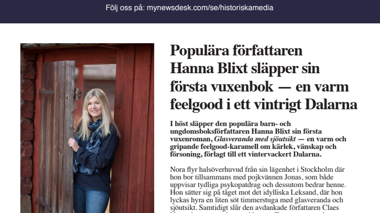 Populära författaren Hanna Blixt släpper sin första vuxenbok — en varm feelgood i ett vintrigt Dalarna