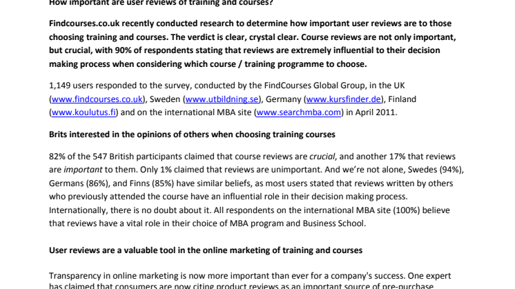 How important are user reviews of training and courses?