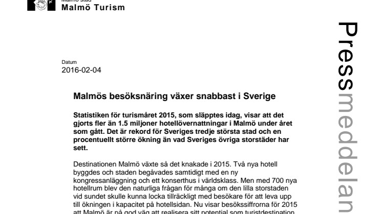 Malmös besöksnäring växer snabbast i Sverige