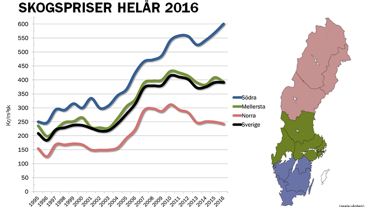 Historiskt stor prisskillnad på skogsmark mellan norra och södra Sverige