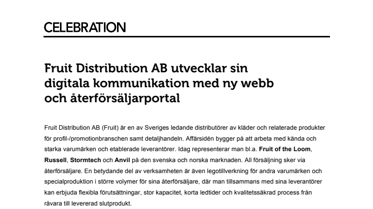 Fruit Distribution AB utvecklar sin digitala kommunikation med ny webb och återförsäljarportal