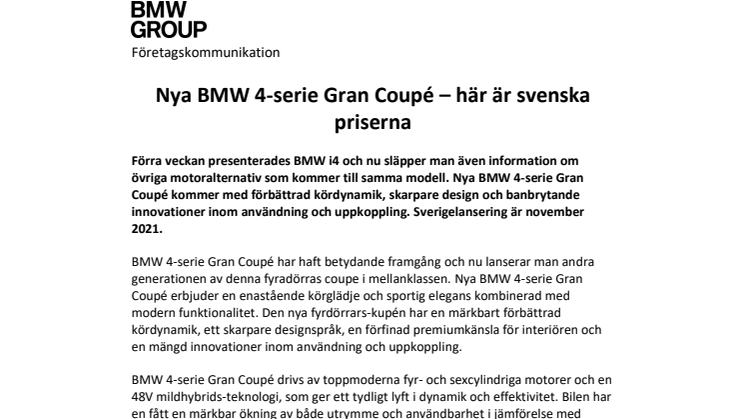 Nya BMW 4-serie Gran Coupé – här är svenska priserna