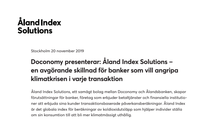 Doconomy presenterar: Åland Index Solutions –  en avgörande skillnad för banker som vill angripa  klimatkrisen i varje transaktion
