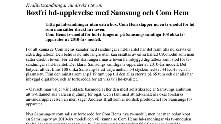 Boxfri hd-upplevelse med Samsung och Com Hem