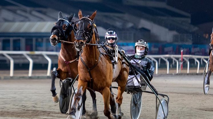 En lätt seger för två veckor sedan – på onsdag är det dags igen för Tyler Mifsud och systrarna Ludvigssons stjärna Miracle Gift. Foto: Mikael Rosenquist/MiRo media