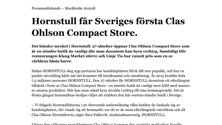 Hornstull får Sveriges första Clas Ohlson Compact Store.
