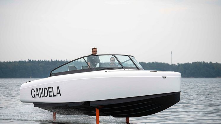 Candela C-8 uses hydrofoils to cut energy usage by 80% compared to traditional motorboats. Future units will be powered by Polestar batteries.