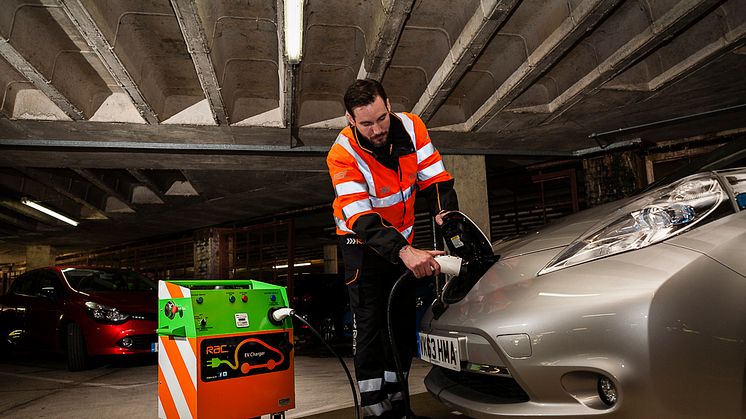 RAC's first mobile charger charging a Nissan Leaf