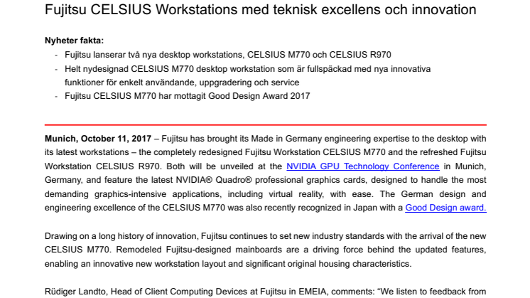 Fujitsu CELSIUS Workstations med teknisk excellens och innovation