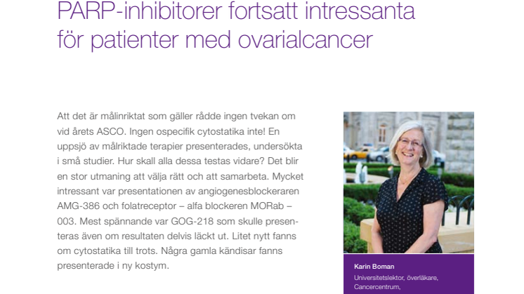 Gynekologisk cancer - överläkare Karin Boman rapporterar från ASCO 2010