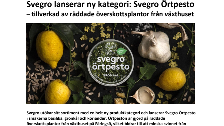 Svegro lanserar örtpesto  -	tillverkad av räddade plantor från växthusen