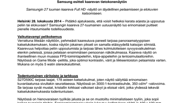 Samsung esitteli kaarevan tietokonenäytön