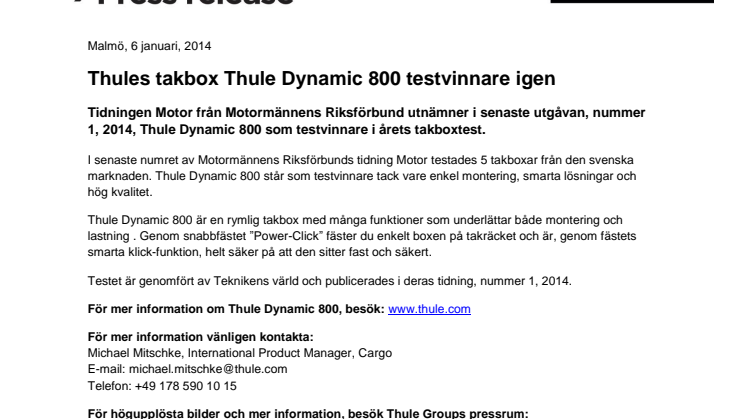 Thules takbox Thule Dynamic 800 testvinnare igen