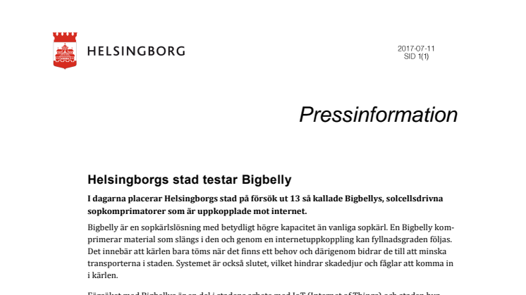 Helsingborgs stad testar Bigbelly