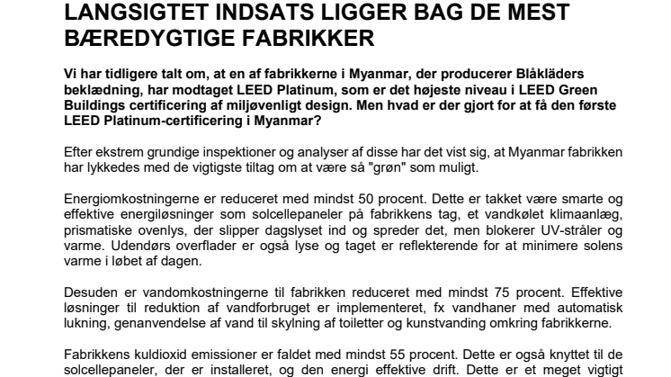 LANGSIGTET INDSATS LIGGER BAG DE MEST BÆREDYGTIGE FABRIKKER