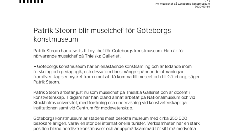 Patrik Steorn blir museichef för Göteborgs konstmuseum
