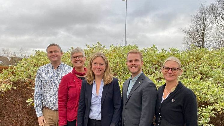 Centerpartiets kandidater plats ett till fem på riksdagslistan i Skåne län södra. Från vänster: Ola Olsson, Anneli Kihlstrand, Stina Larsson, David Liljedal, Ulrika Axelsson.