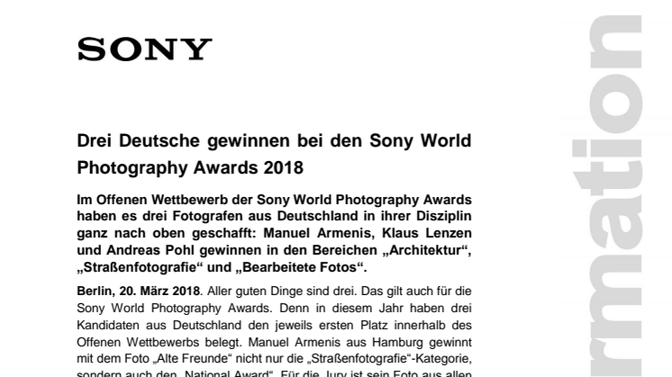Drei Deutsche gewinnen bei den Sony World Photography Awards 2018