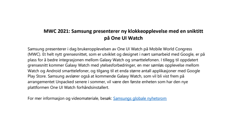 MWC 2021: Samsung presenterer ny klokkeopplevelse med en sniktitt på One UI Watch
