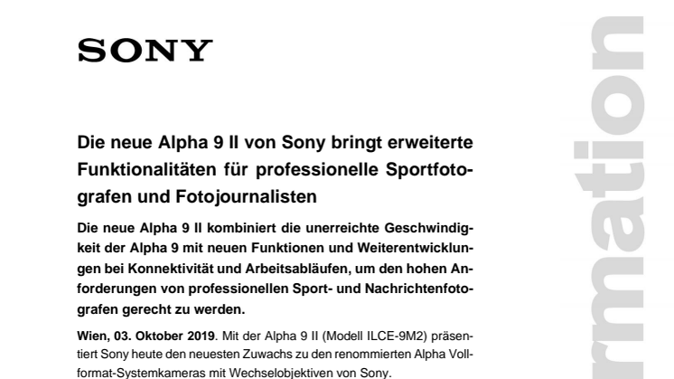 Die neue Alpha 9 II von Sony bringt erweiterte Funktionalitäten für professionelle Sportfotografen und Fotojournalisten