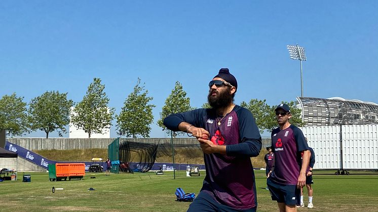 Amar Virdi in action at the Ageas Bowl during a behind-closed-doors England cricket training camp (ECB)