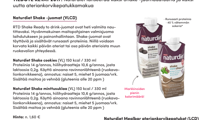 Naturdiet lanseeraa kaksi Shake -juomauutuutta ja kaksi uutta ateriankorvikepatukkamakua