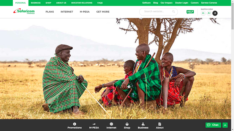 A screenshot of the home page of Safaricom