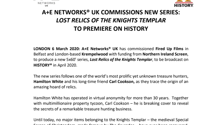  Press Release - Lost Relics for the Knights Templar