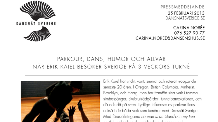 Parkour, dans, humor och allvar - Erik Kaiel på turné med Dansnät Sverige