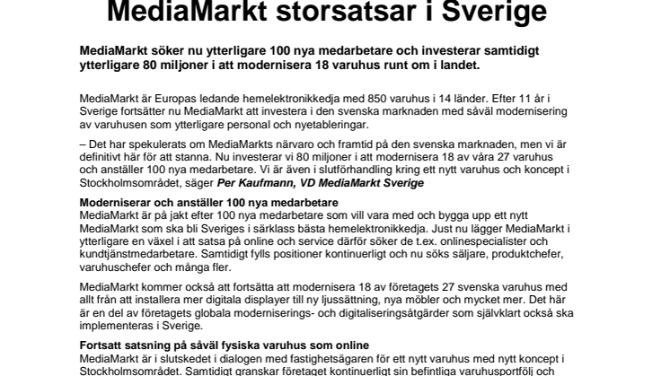 MediaMarkt storsatsar i Sverige