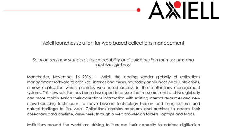 Axiell launches solution for web based collections management 