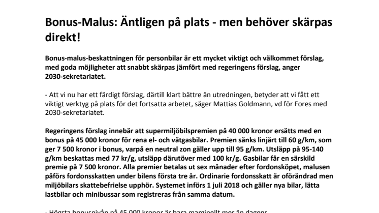 Bonus-Malus: Äntligen på plats - men behöver skärpas direkt!