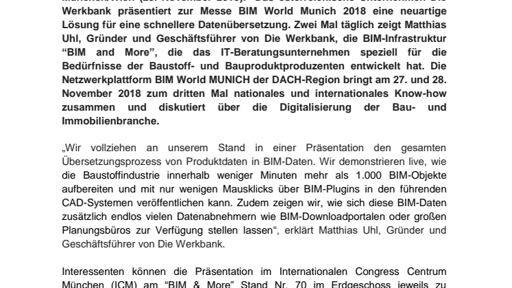 Die Werkbank bei der BIM World MUNICH 2018