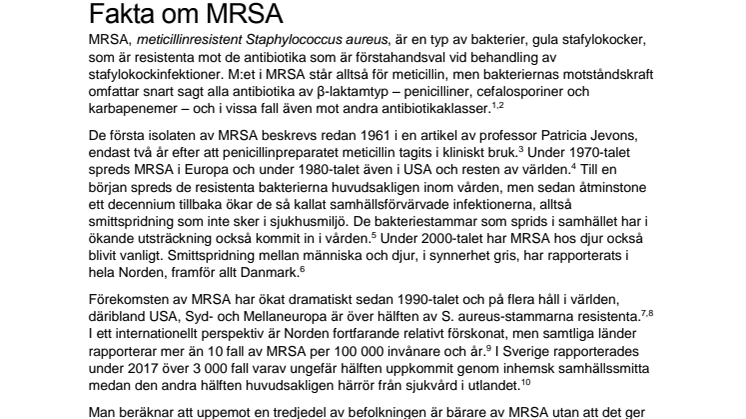 Fakta om MRSA, meticillinresistenta Staphylococcus aureus