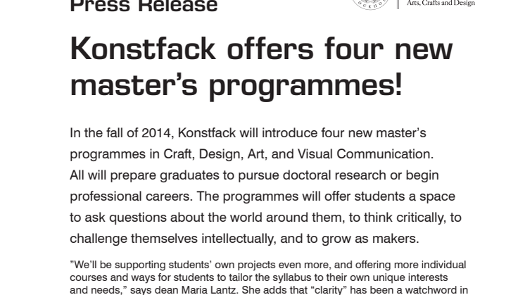 Konstfack offers four new Master’s Programmes!
