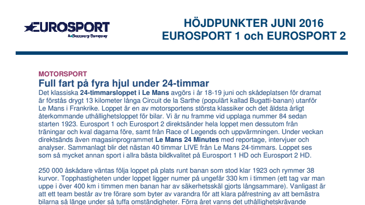 Eurosports höjdpunkter i juni - dokument