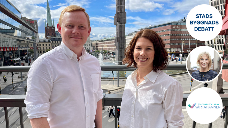 På bilden: Dennis Wedin (M), bostads- och fastighetsborgarråd i Stockholms stad, Emilia Bjuggren (S), oppositionsborgarråd i Stockholms stad samt Kristina Alvendal, moderator och programledare, Stadsutvecklarna i Värtahamnen.