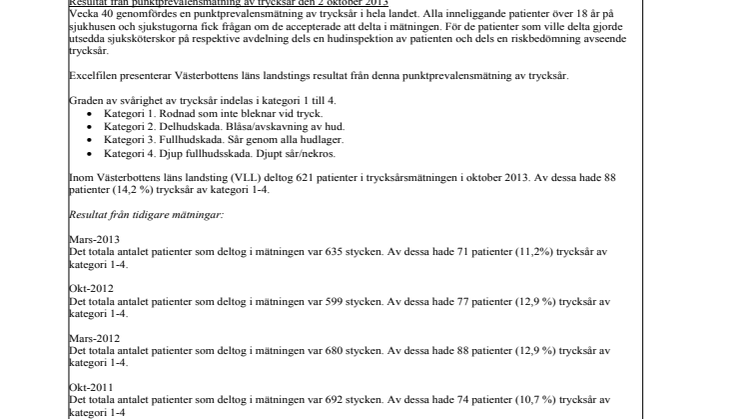 Resultat av trycksårsmätning VLL oktober 2013